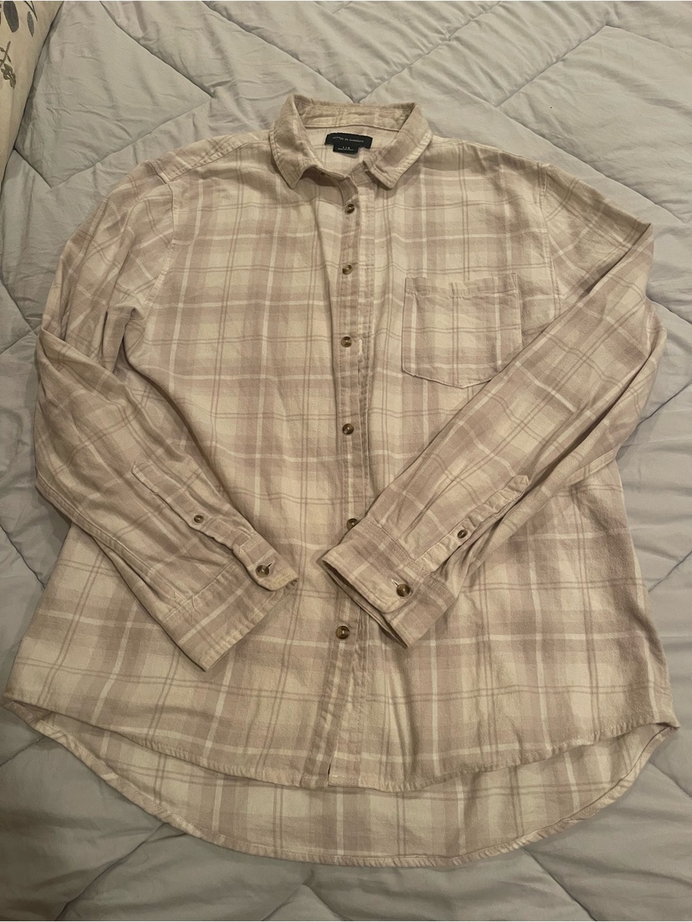 Cotton On Beige Plaid Long-Sleeve Button-Up Shirt